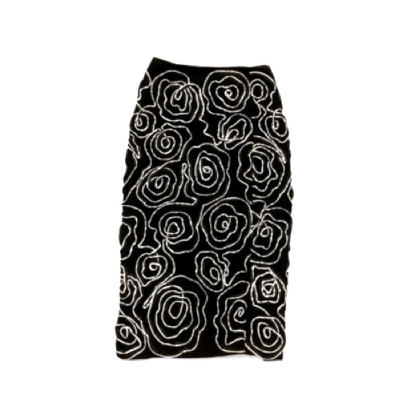 H&M Black & White Embroidered Swirl Pattern Midi Skirt With Back Split - Size 2 - Picture 2 of 8